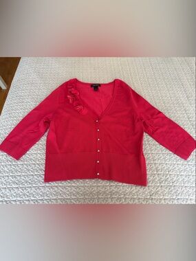 White House Black Market Pink Floral-Appliqué Button Cardigan